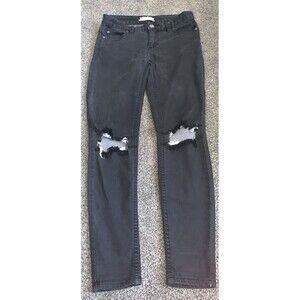 Free People black wash distressed cut out knees skinny jeans size 26